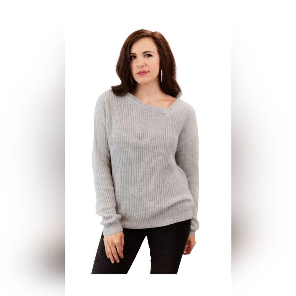 bobi BLACK Los Angeles Assymetrical Neck Sweater Sz S Heather Gray 23" PTP